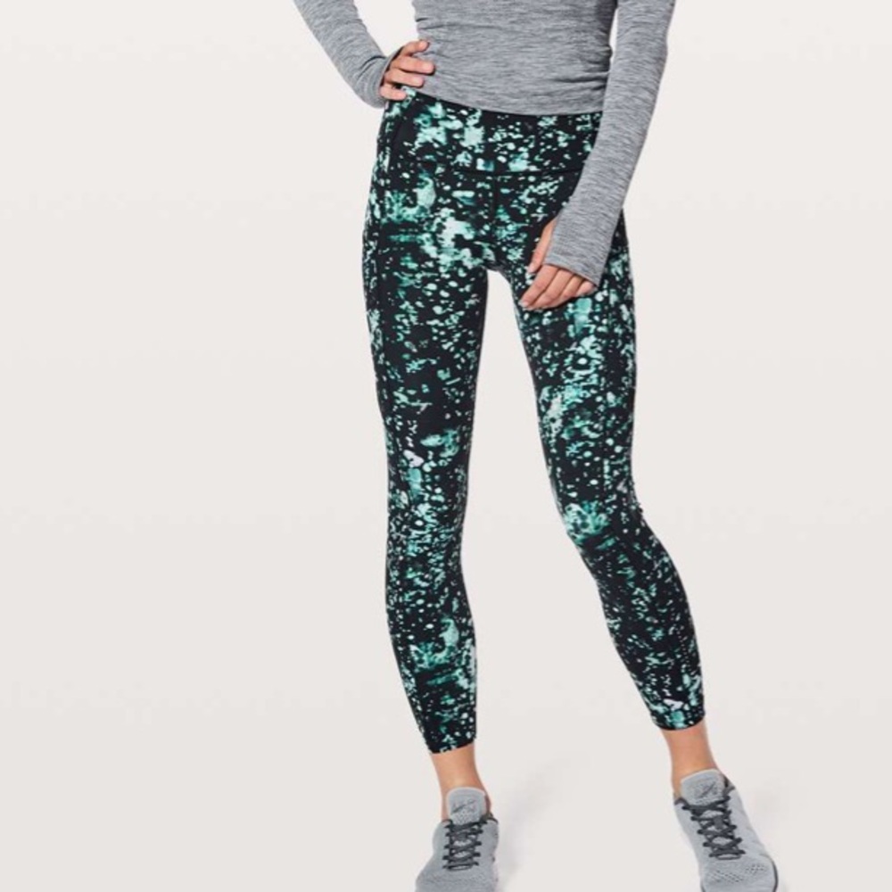Worn once - LULULEMON Fast & Free 7/8 Tight *Nulux 25" in Pixel Haze Multi Black - Picture 2 of 12